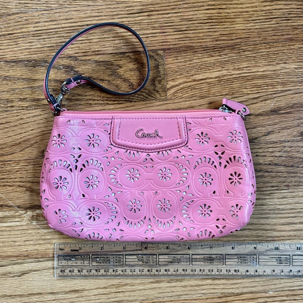 Coach Pink Floral Eyelet Wristlet